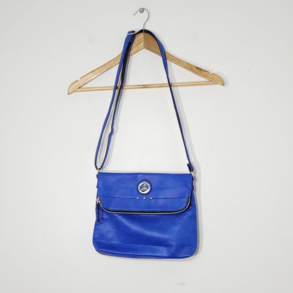 Foxy Jeans Blue Fold Over Crossbody Satchel 2000's Purse Handbag Zip Adjustable